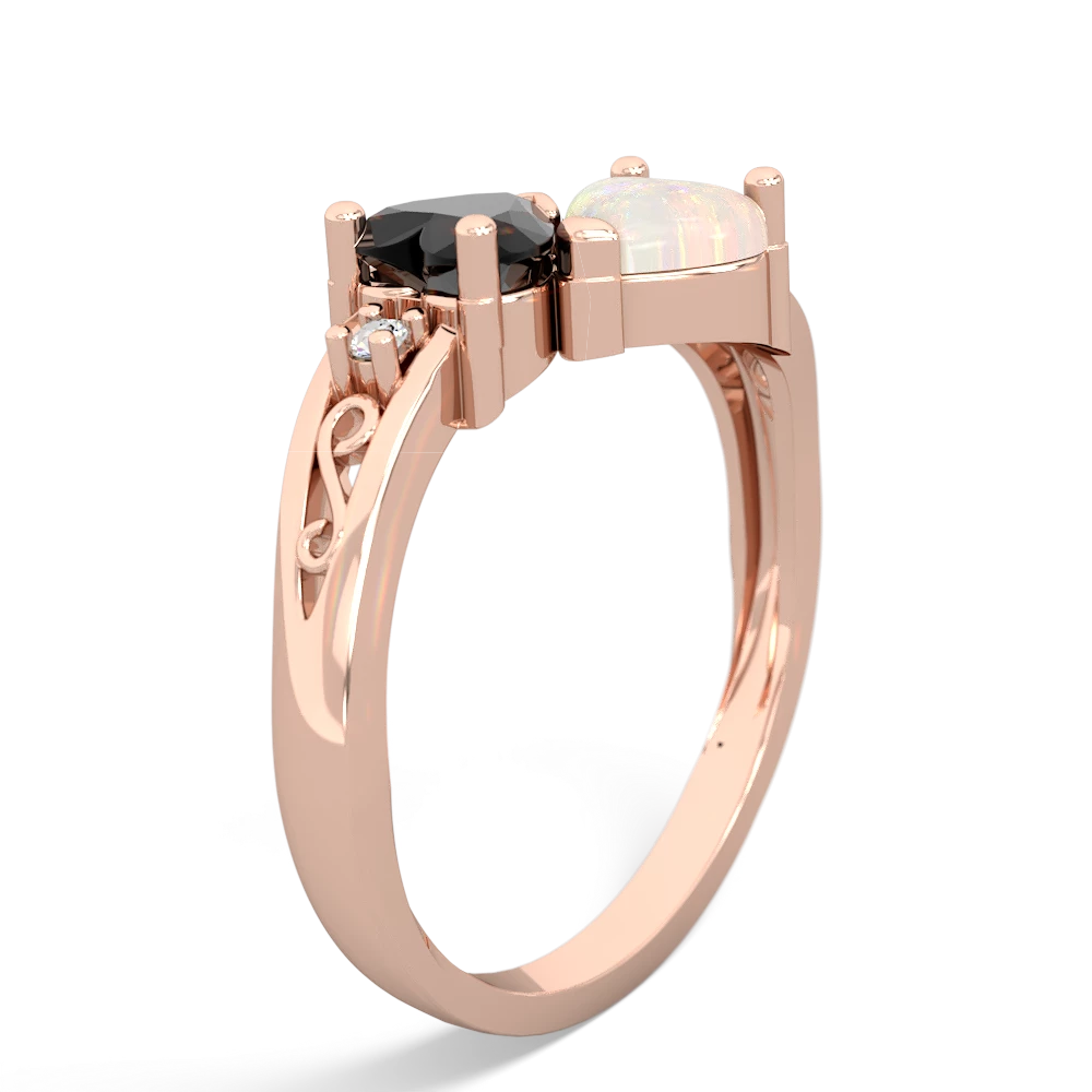 Onyx Snuggling Hearts 14K Rose Gold ring R2178