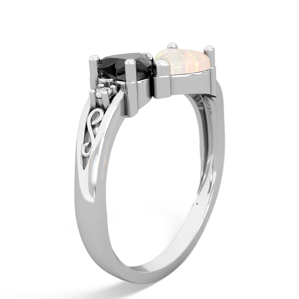 Onyx Snuggling Hearts 14K White Gold ring R2178