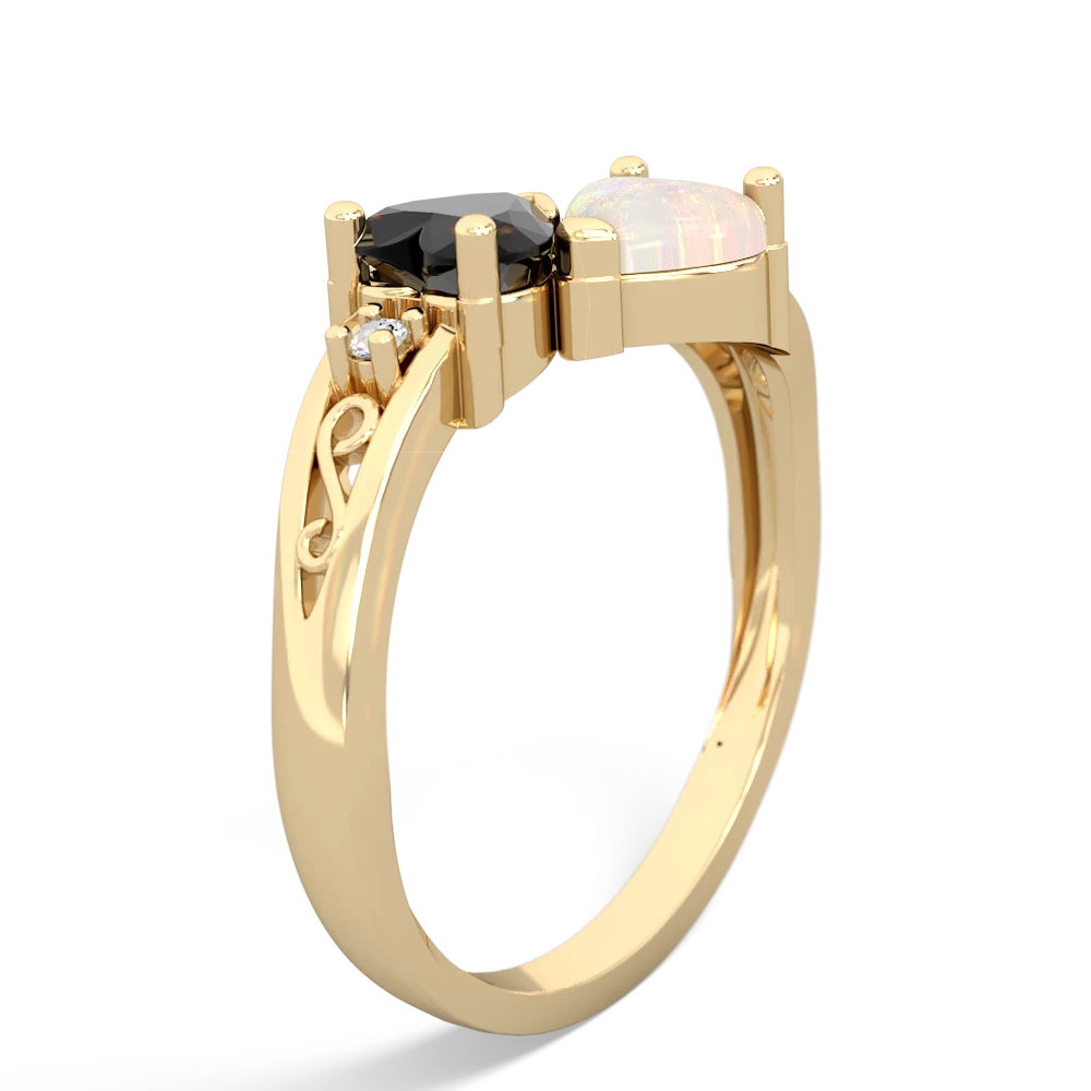 Onyx Snuggling Hearts 14K Yellow Gold ring R2178