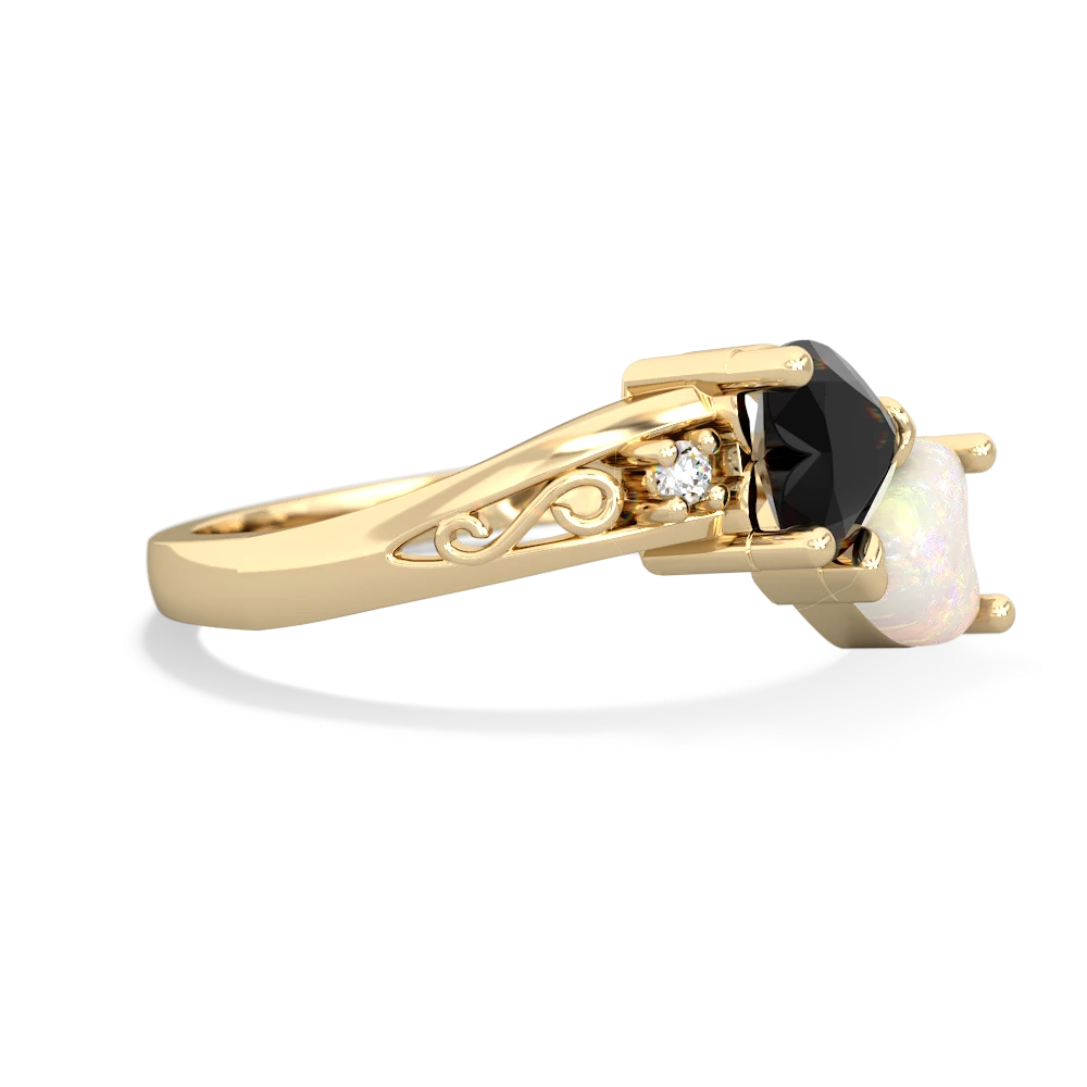 Onyx Snuggling Hearts 14K Yellow Gold ring R2178