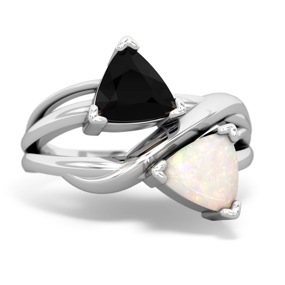 Onyx Split Band Swirl 14K White Gold ring R2341