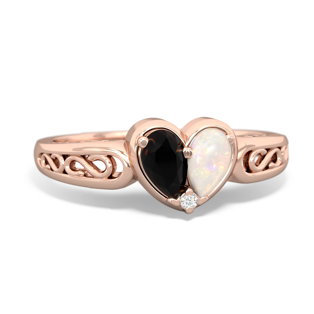 Onyx Filligree 'One Heart' 14K Rose Gold ring R5070