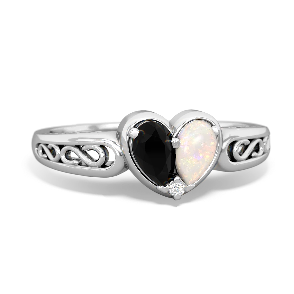 Onyx Filligree 'One Heart' 14K White Gold ring R5070