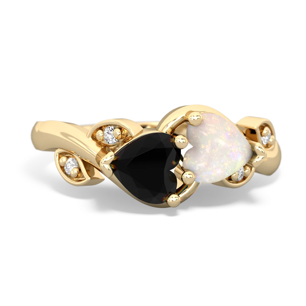 Onyx Floral Elegance 14K Yellow Gold ring R5790