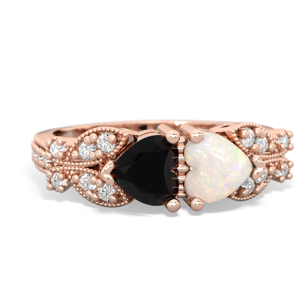 Onyx Diamond Butterflies 14K Rose Gold ring R5601