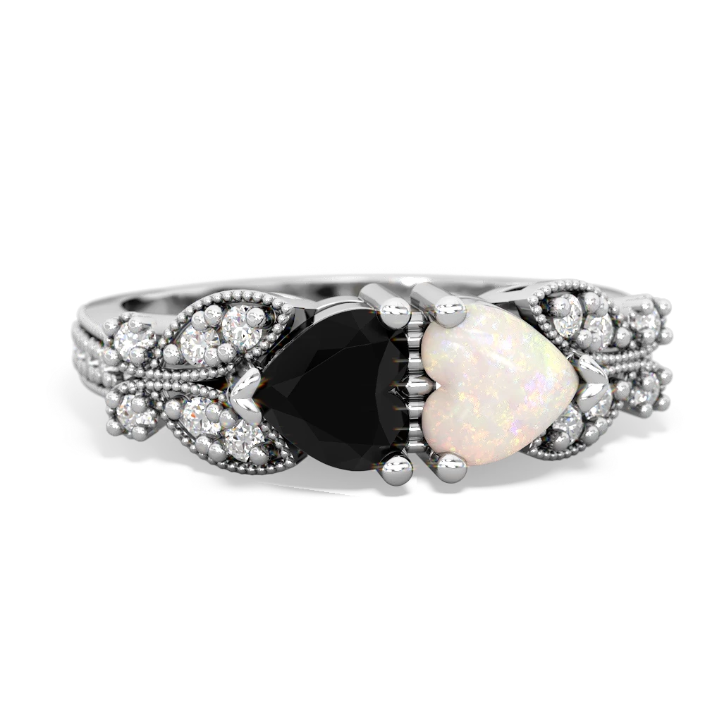 Onyx Diamond Butterflies 14K White Gold ring R5601