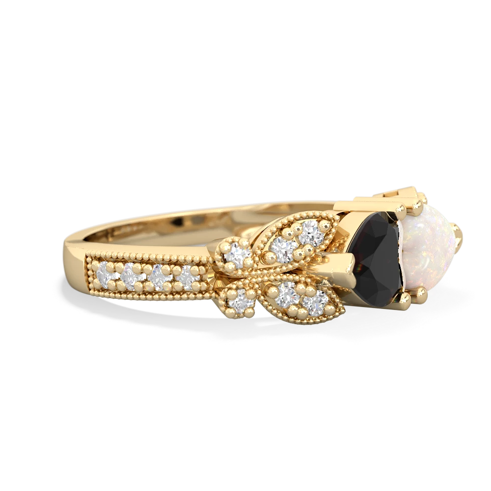 Onyx Diamond Butterflies 14K Yellow Gold ring R5601