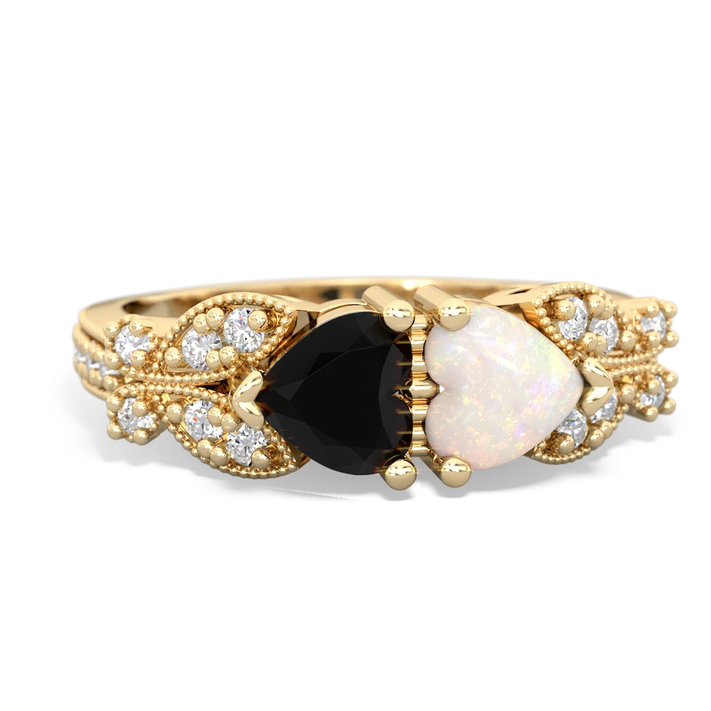 Onyx Diamond Butterflies 14K Yellow Gold ring R5601