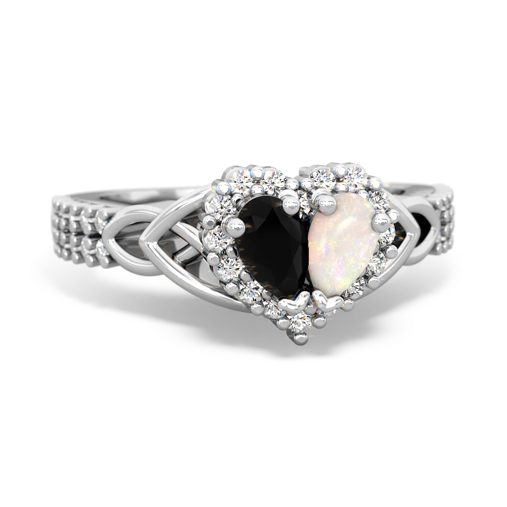 Onyx Celtic Knot Two Hearts As One 14K White Gold ring R2644HRT