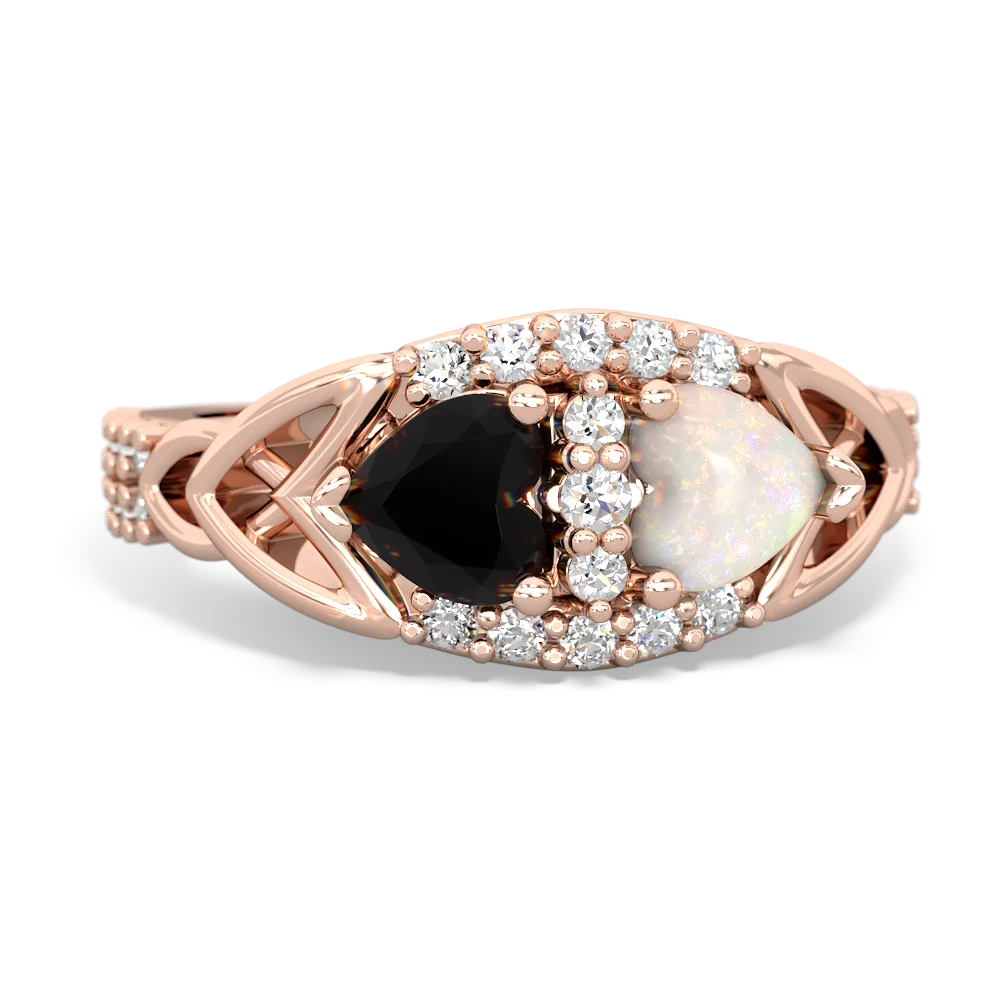 Onyx Sparkling Celtic Knot 14K Rose Gold ring R2645