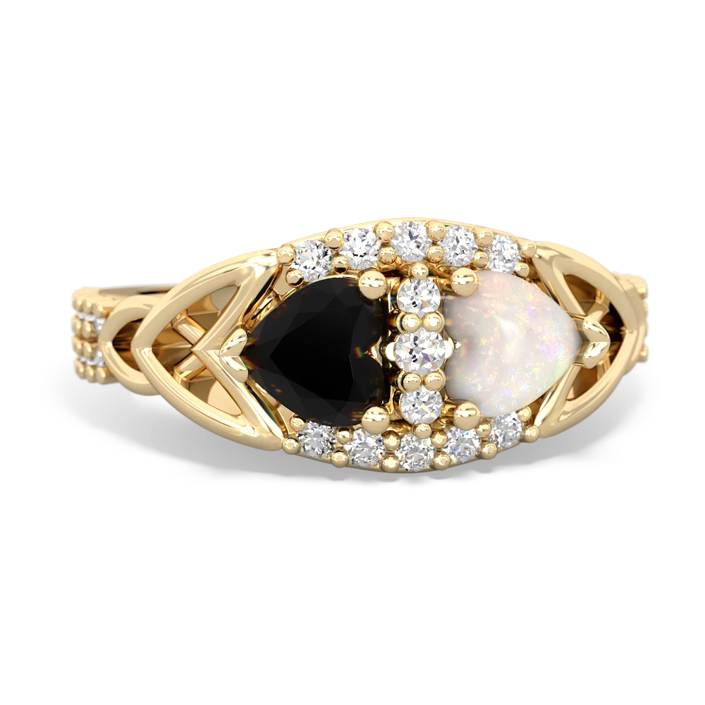 Onyx Sparkling Celtic Knot 14K Yellow Gold ring R2645