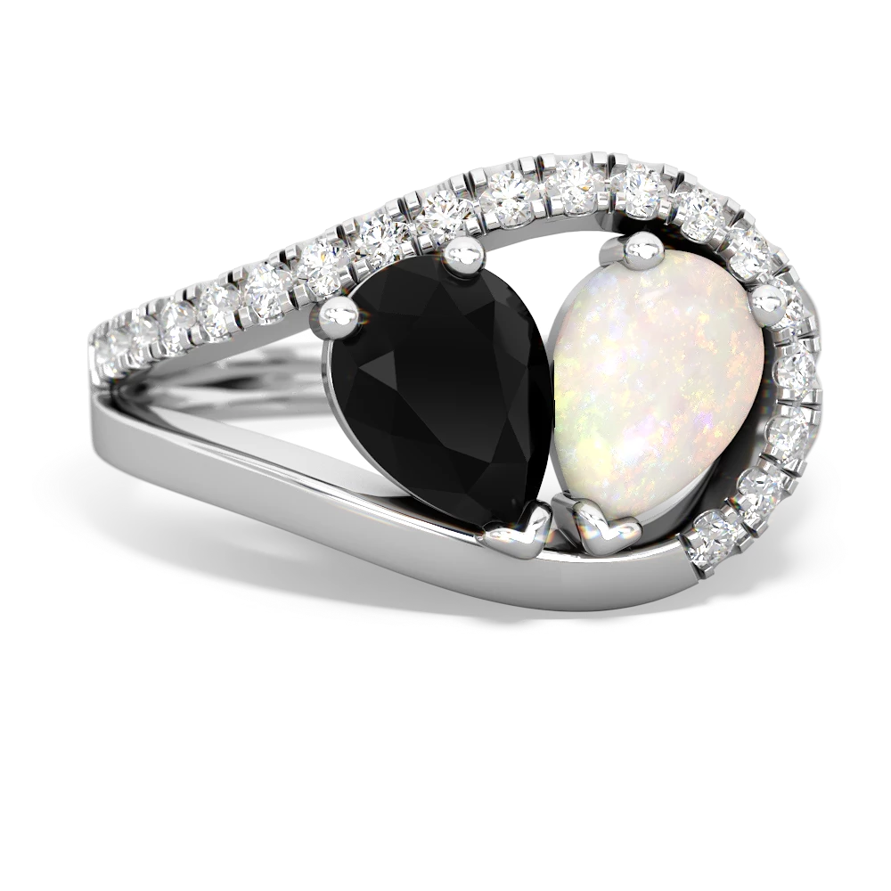 Onyx Nestled Heart Keepsake 14K White Gold ring R5650