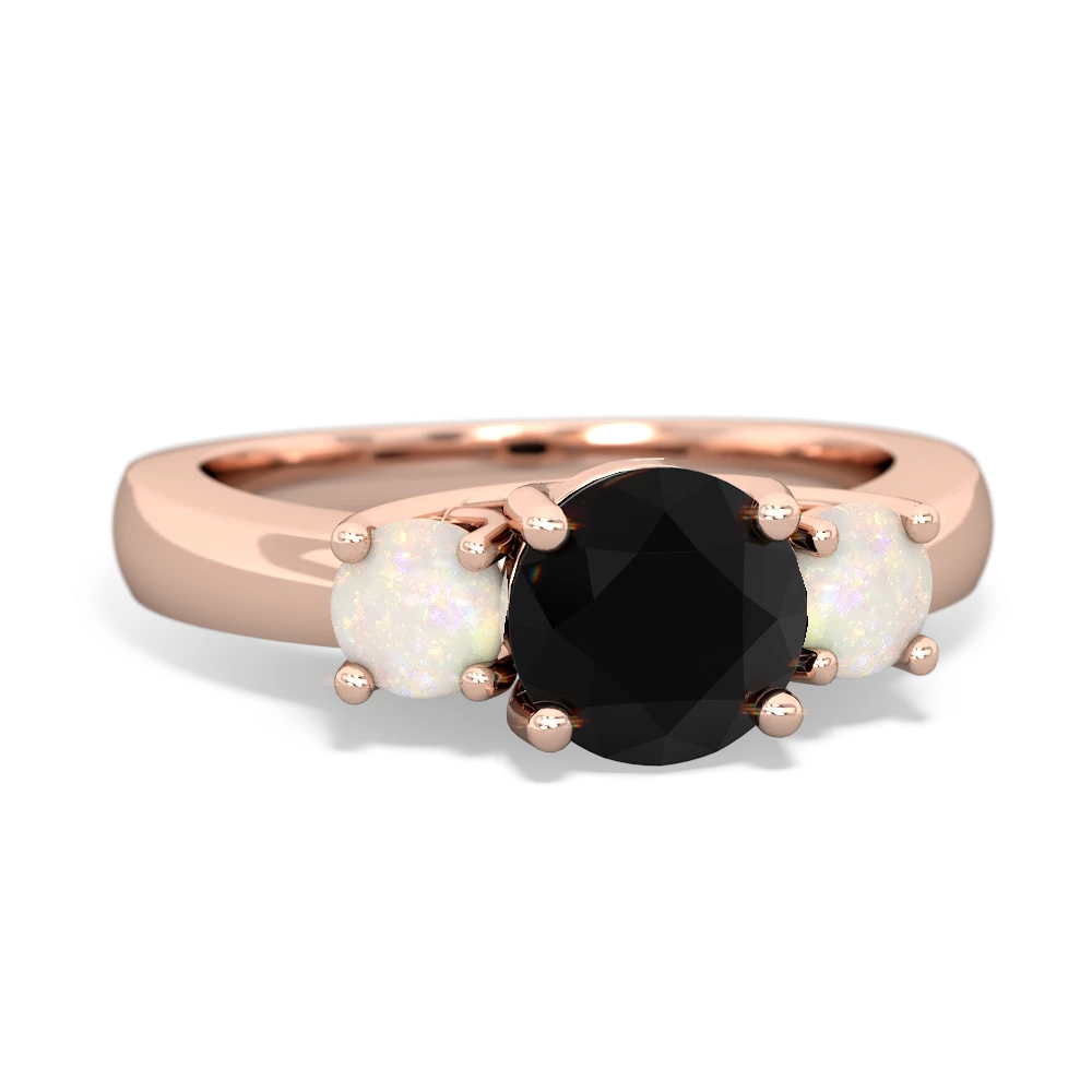 Onyx Three Stone Round Trellis 14K Rose Gold ring R4018