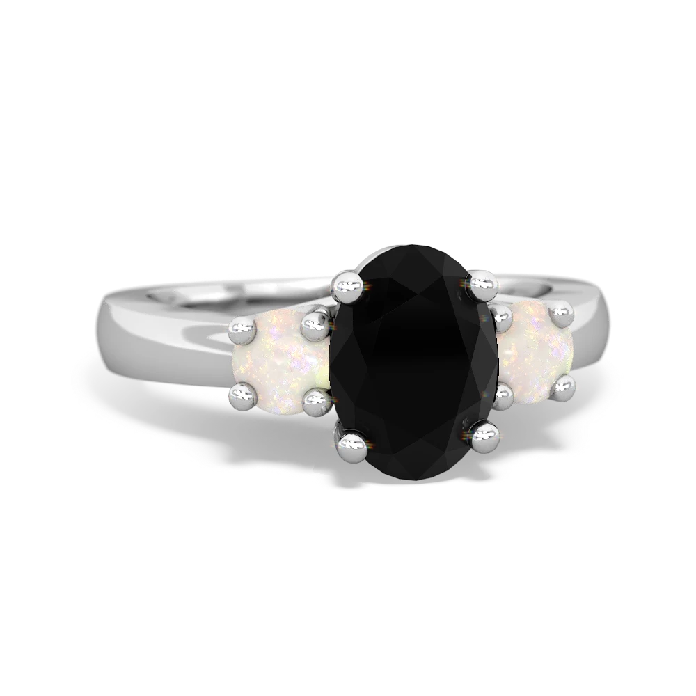 Onyx Three Stone Oval Trellis 14K White Gold ring R4024