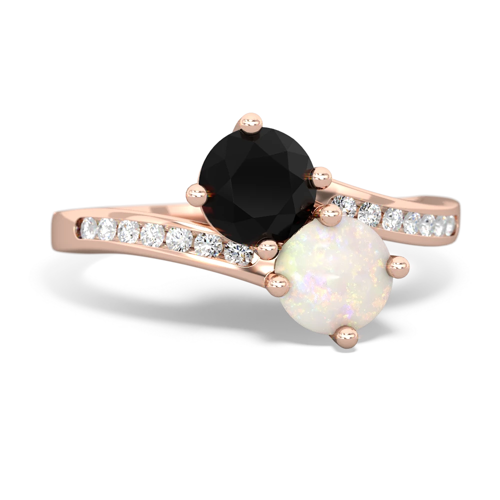 Onyx Channel Set Two Stone 14K Rose Gold ring R5303