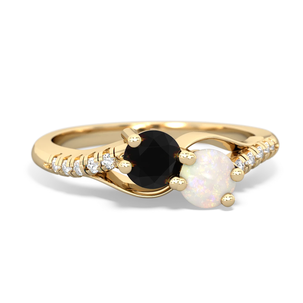 Onyx Infinity Pave Two Stone 14K Yellow Gold ring R5285