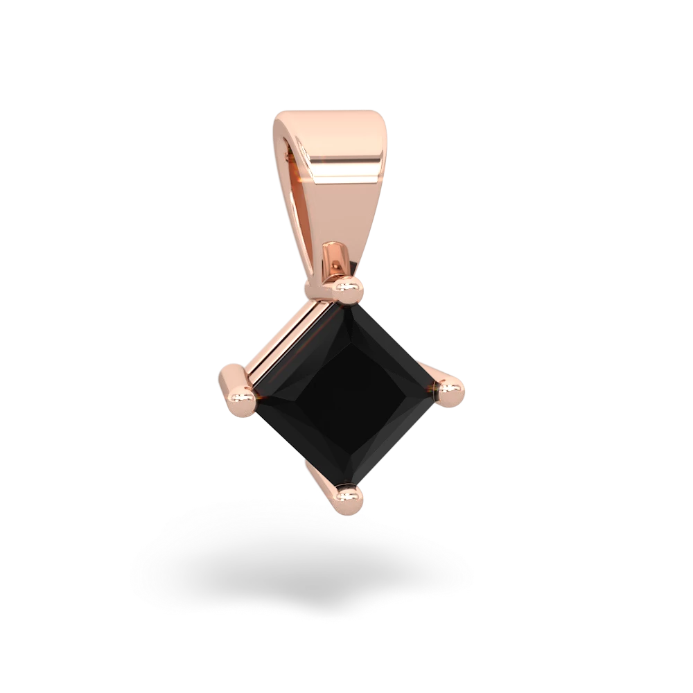 Onyx 5Mm Princess Solitaire 14K Rose Gold pendant P1789