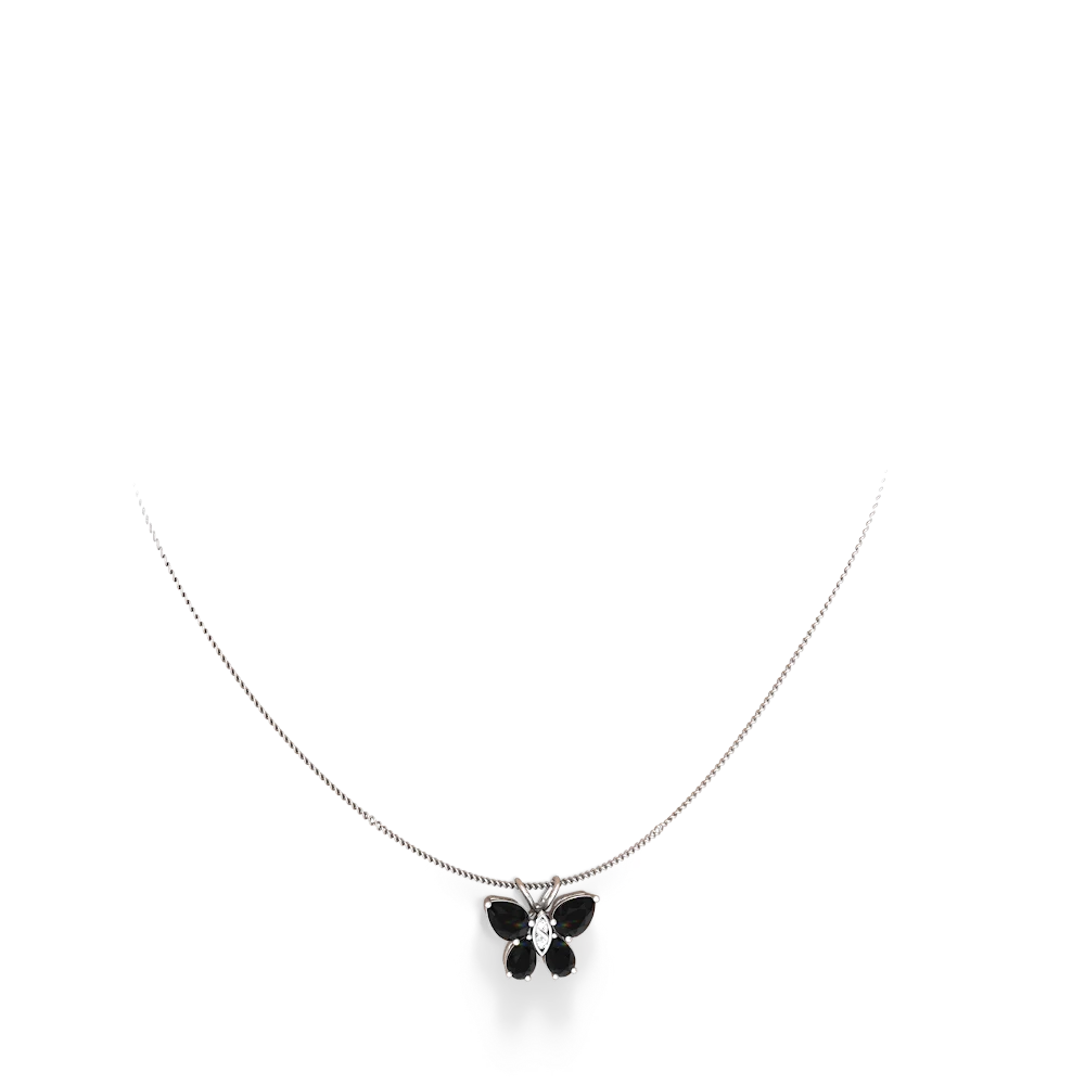 Onyx Butterfly 14K White Gold pendant P2215
