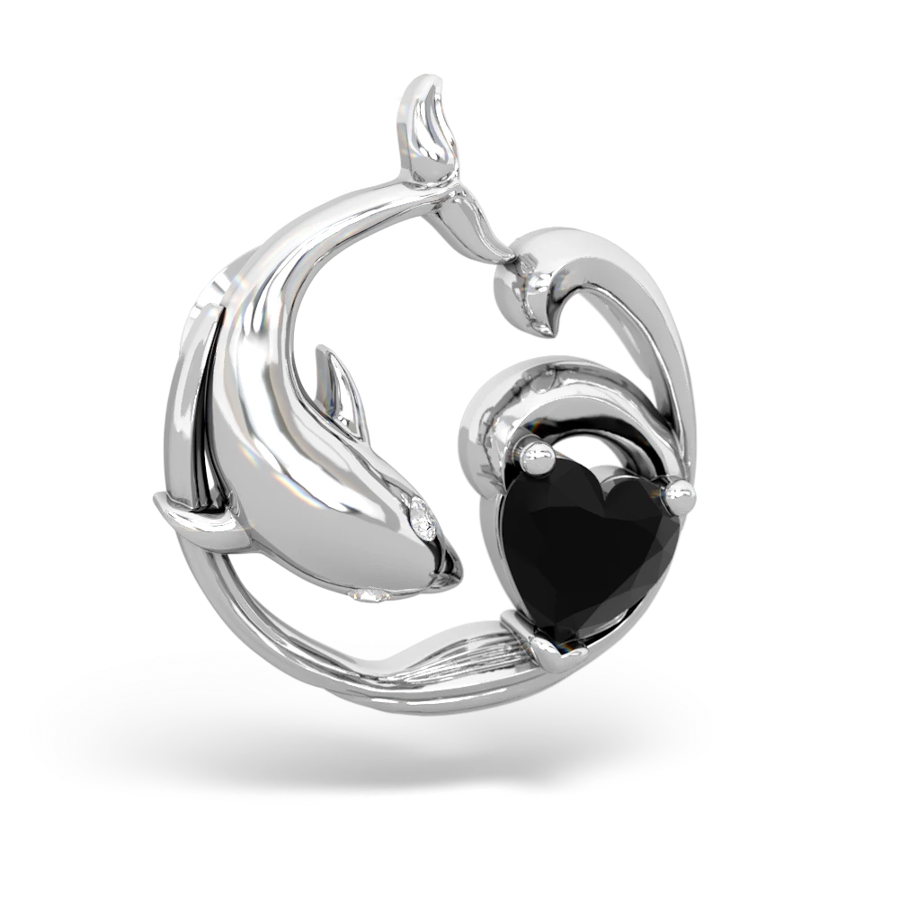 Onyx Dolphin Necklace - 14K White Gold |JewelsForMe