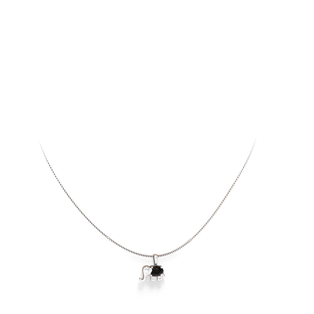 Onyx Elephant 14K White Gold pendant P2555