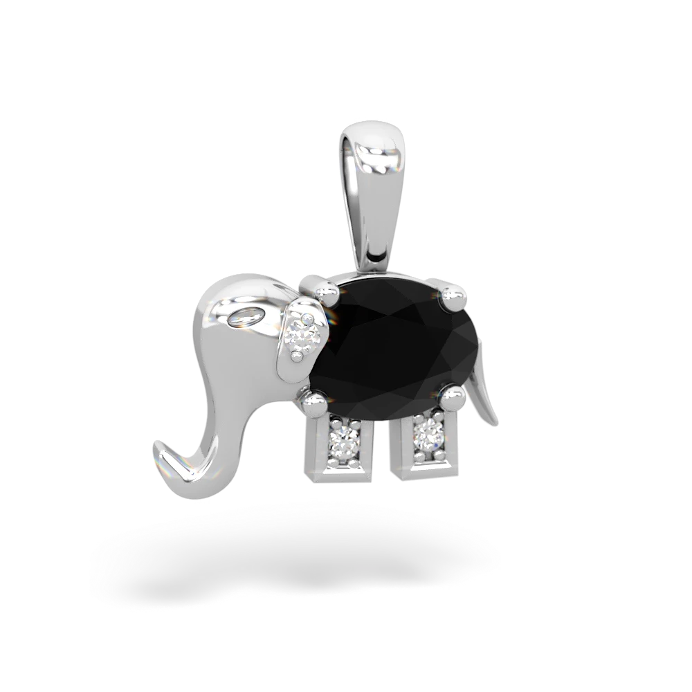 Onyx Elephant 14K White Gold pendant P2555