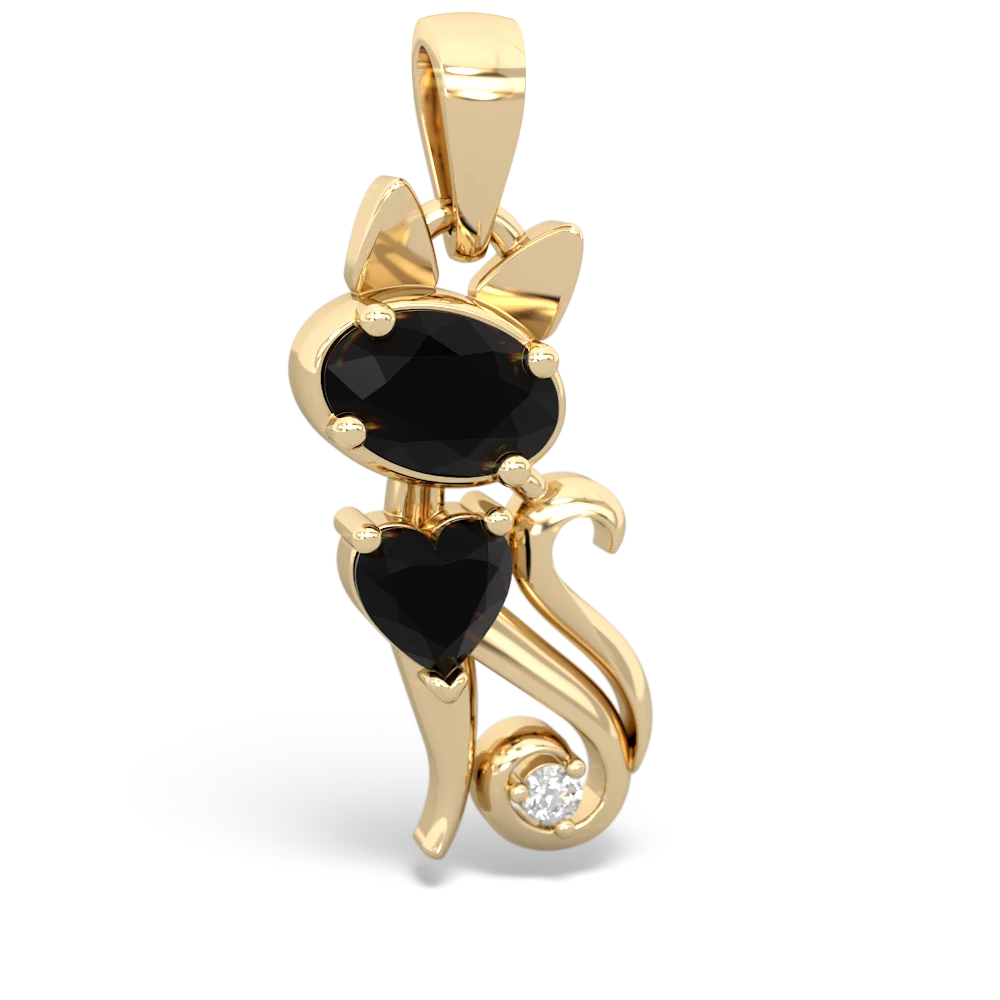 Onyx Kitten 14K Yellow Gold pendant P5780