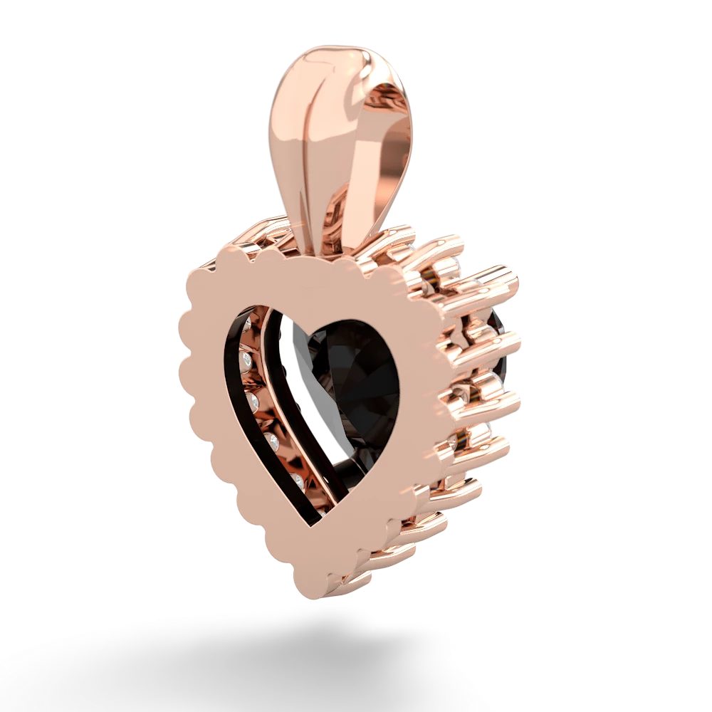 Onyx Sparkling Halo Heart 14K Rose Gold pendant P0391