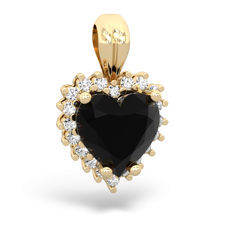 Onyx Sparkling Halo Heart 14K Yellow Gold pendant P0391