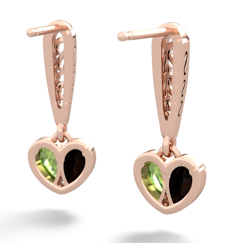 Onyx Filligree Heart 14K Rose Gold earrings E5070