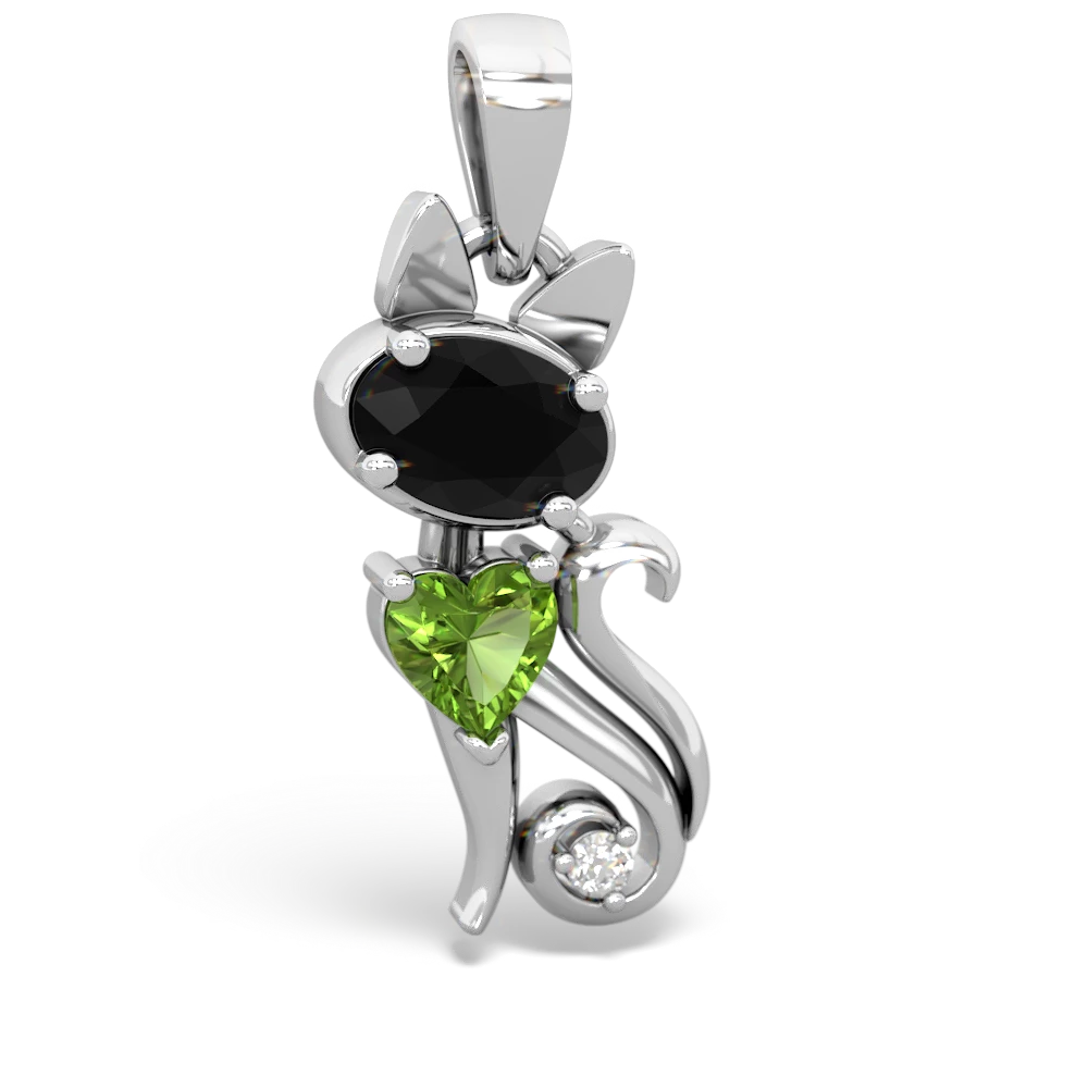 Onyx Kitten 14K White Gold pendant P5780