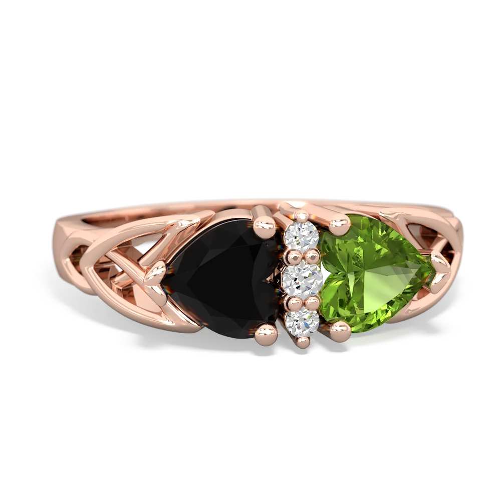 Onyx Celtic Knot Double Heart 14K Rose Gold ring R5040