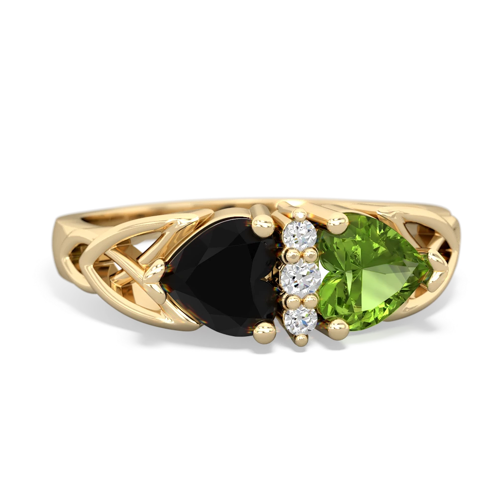 Onyx Celtic Knot Double Heart 14K Yellow Gold ring R5040