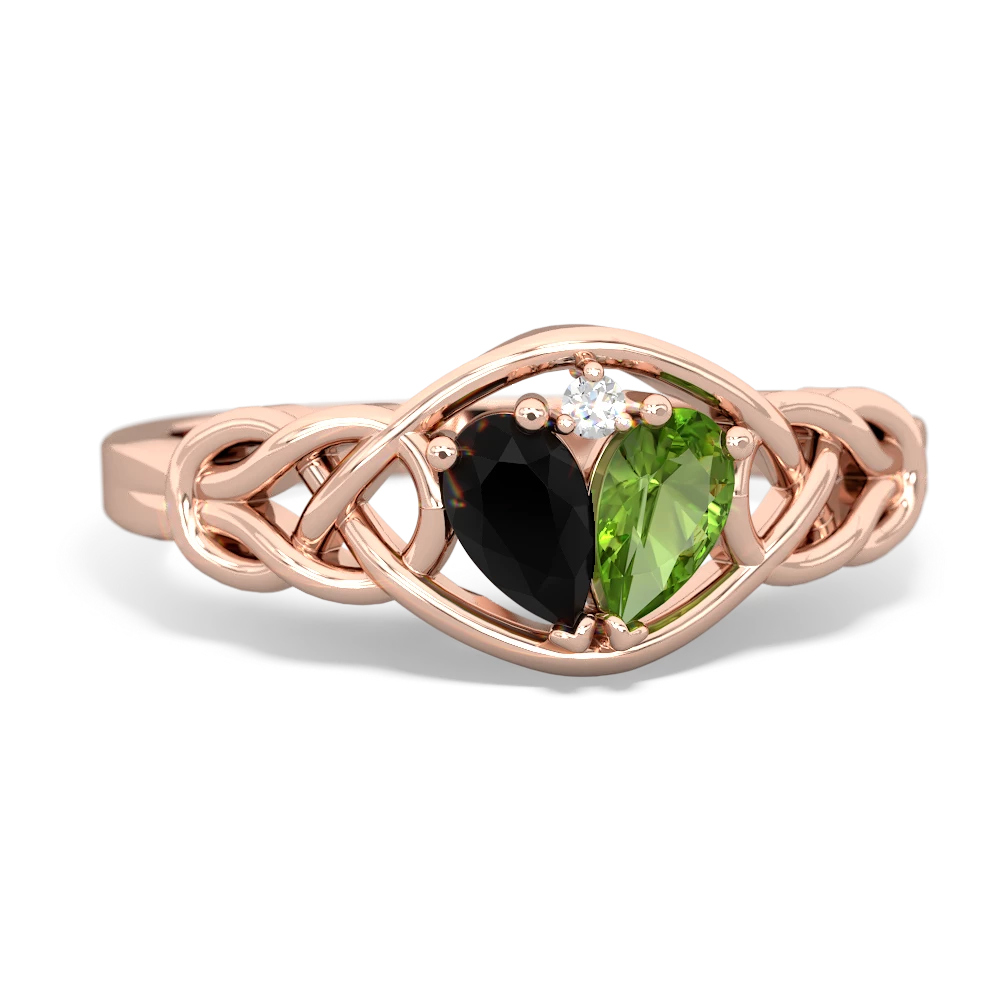 Onyx Celtic Love Knot 14K Rose Gold ring R5420