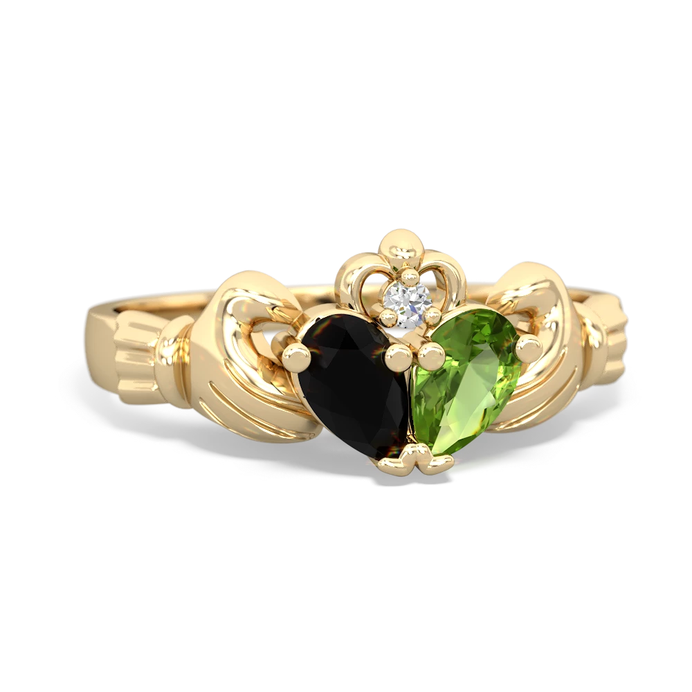 Onyx 'Our Heart' Claddagh 14K Yellow Gold ring R2388