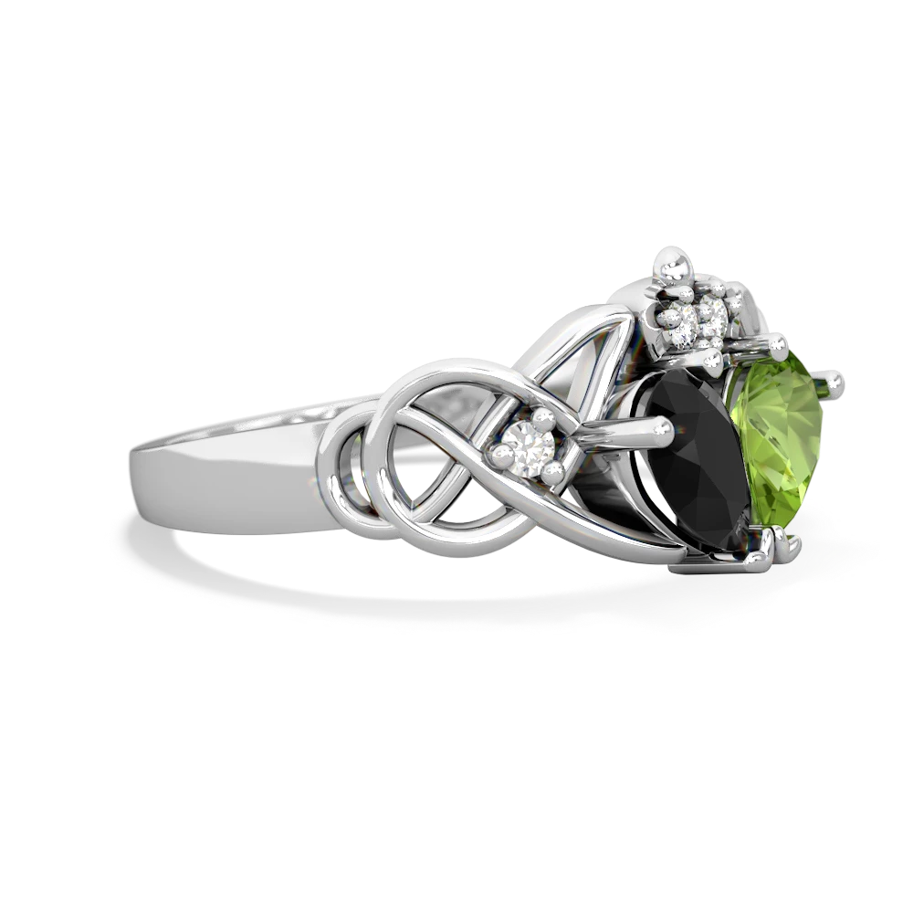 Onyx 'One Heart' Celtic Knot Claddagh 14K White Gold ring R5322