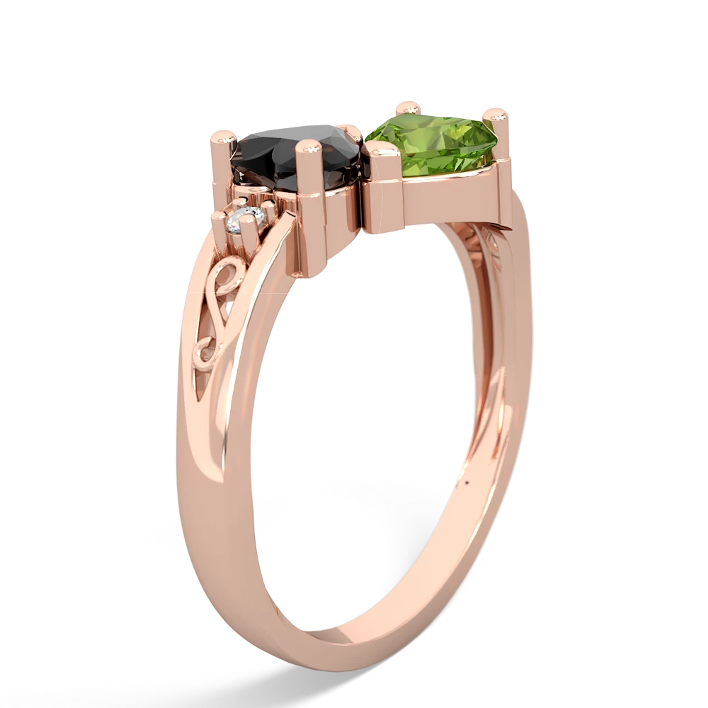 Onyx Snuggling Hearts 14K Rose Gold ring R2178