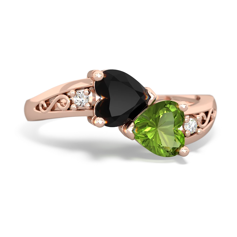 Onyx Snuggling Hearts 14K Rose Gold ring R2178