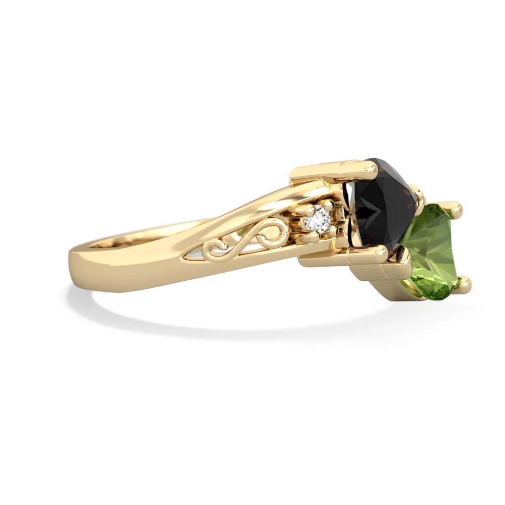 Onyx Snuggling Hearts 14K Yellow Gold ring R2178