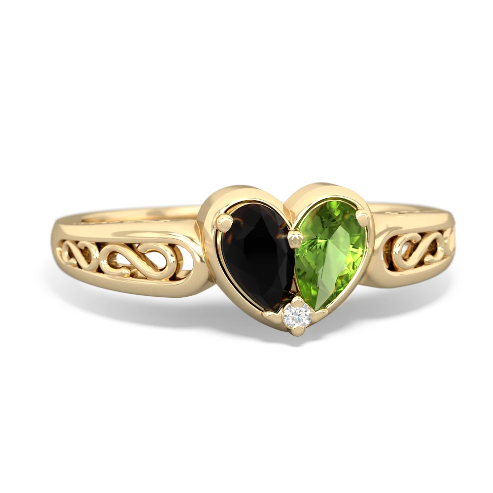 Onyx Filligree 'One Heart' 14K Yellow Gold ring R5070