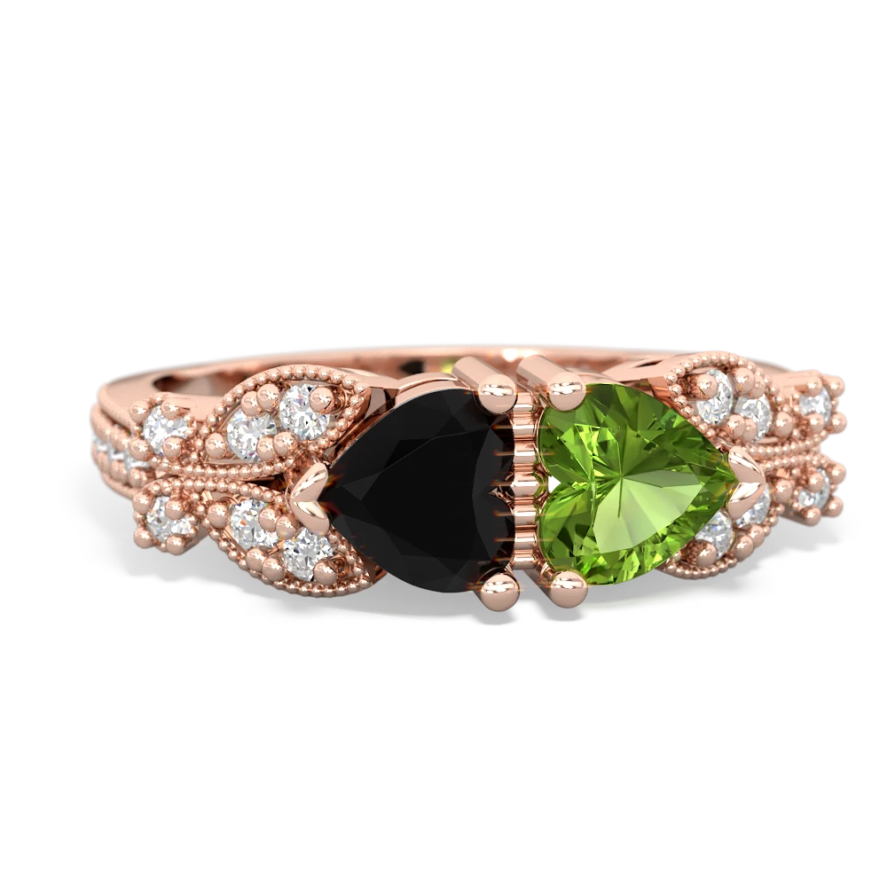 Onyx Diamond Butterflies 14K Rose Gold ring R5601