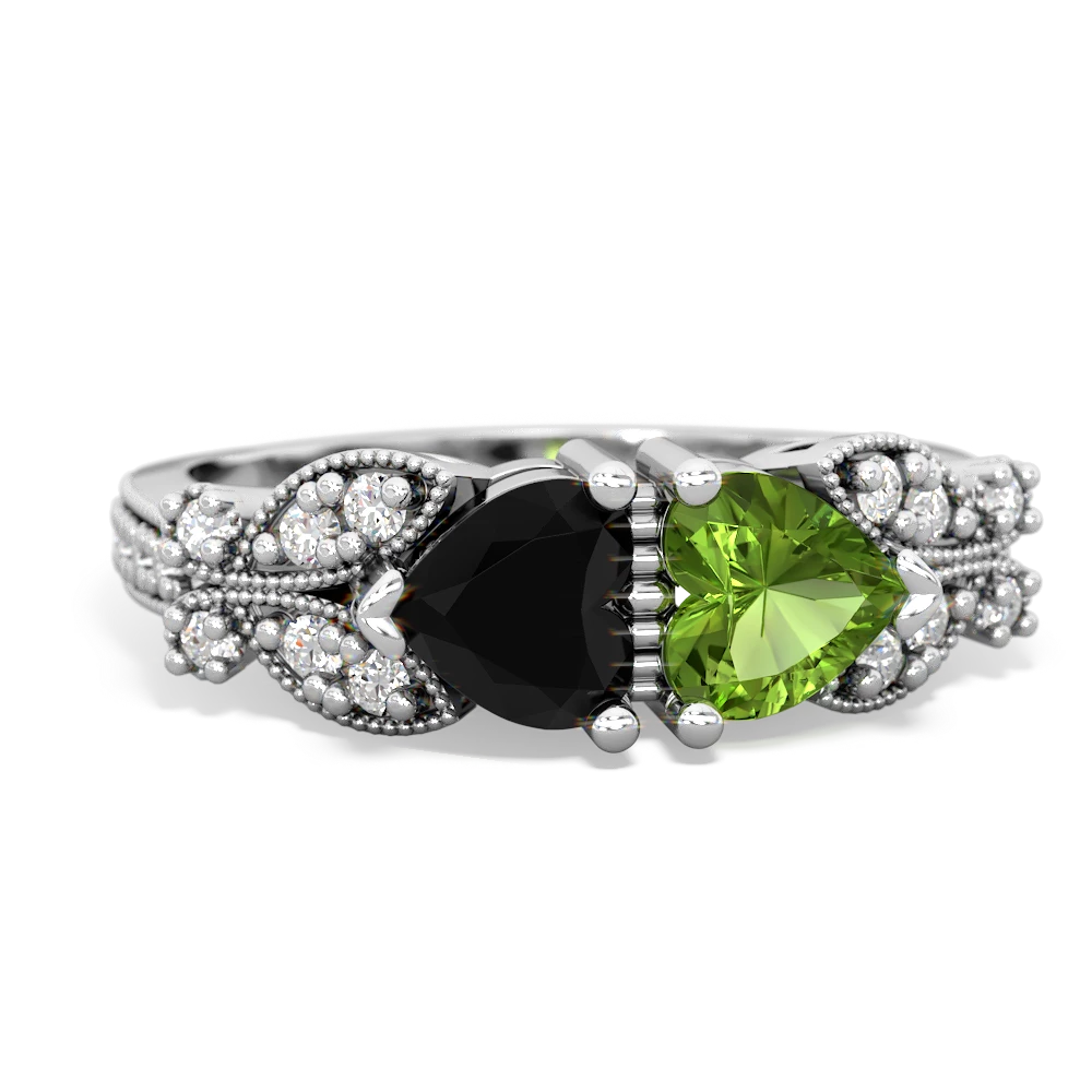 Onyx Diamond Butterflies 14K White Gold ring R5601