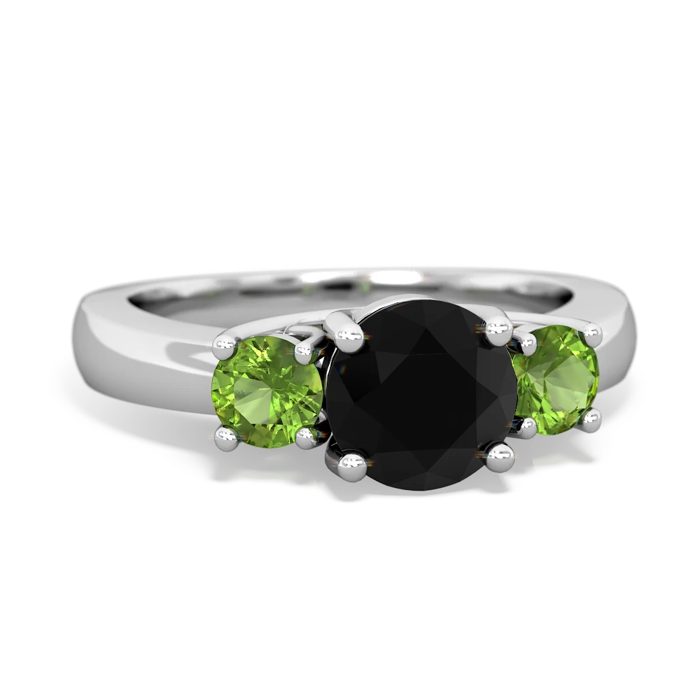 Onyx Three Stone Round Trellis 14K White Gold ring R4018