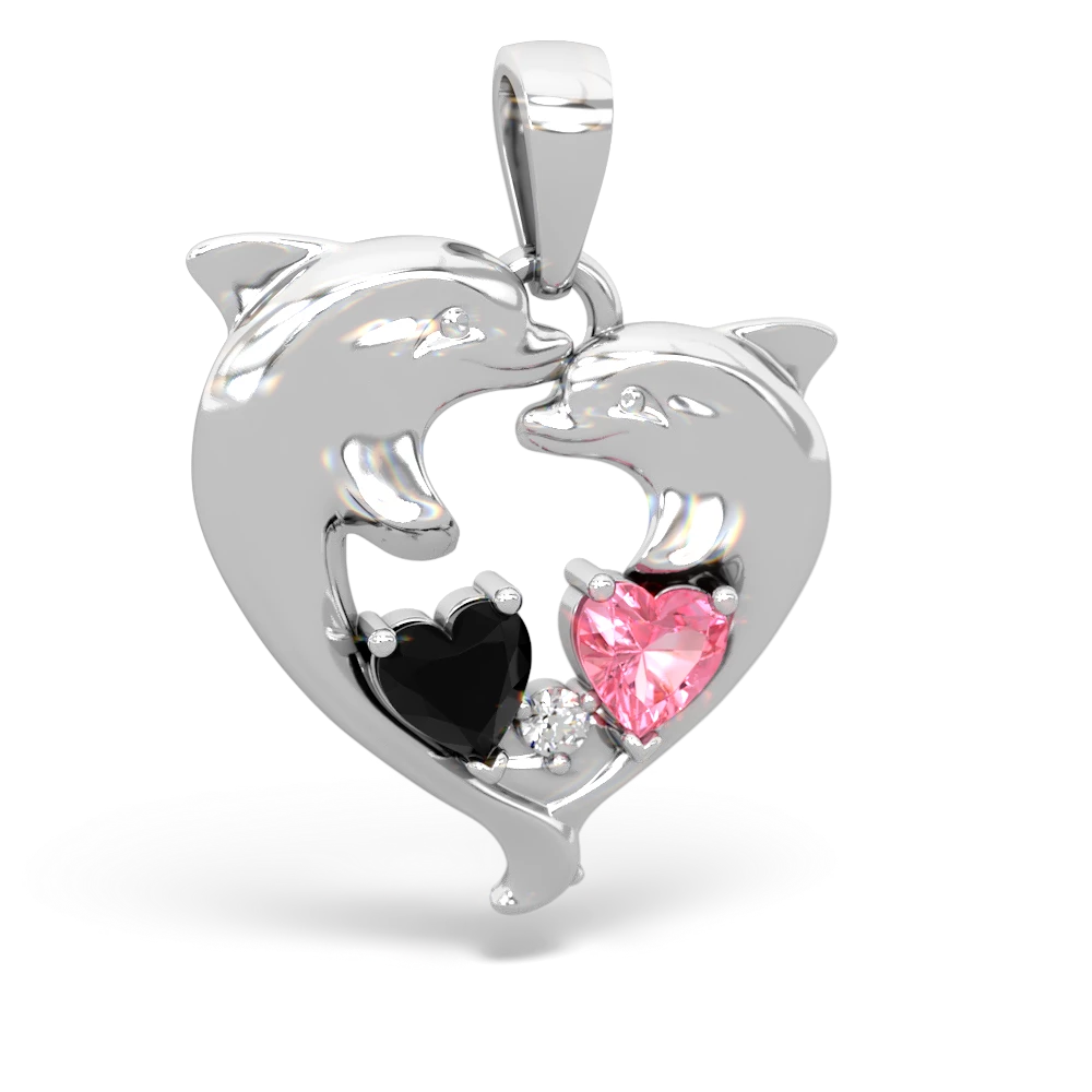 Onyx Dolphin Heart 14K White Gold pendant P5820