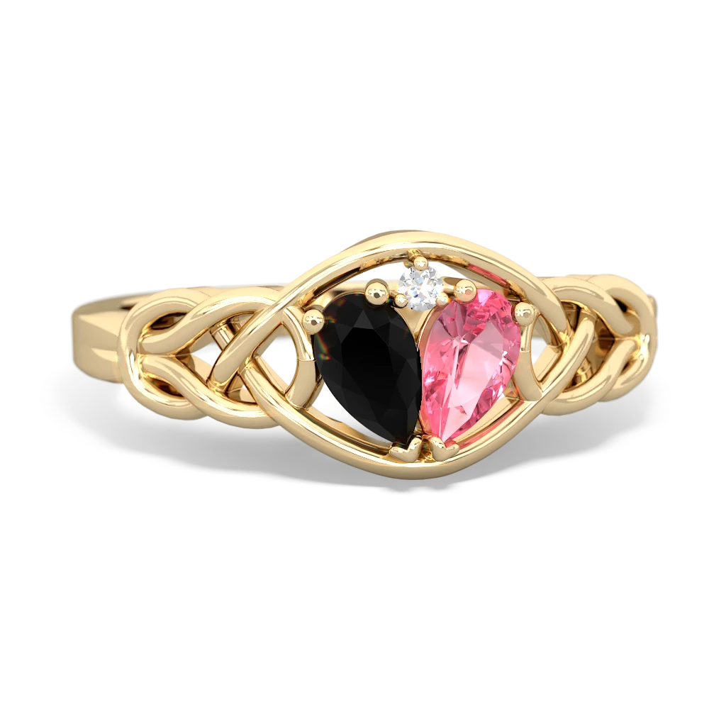 Onyx Celtic Love Knot 14K Yellow Gold ring R5420