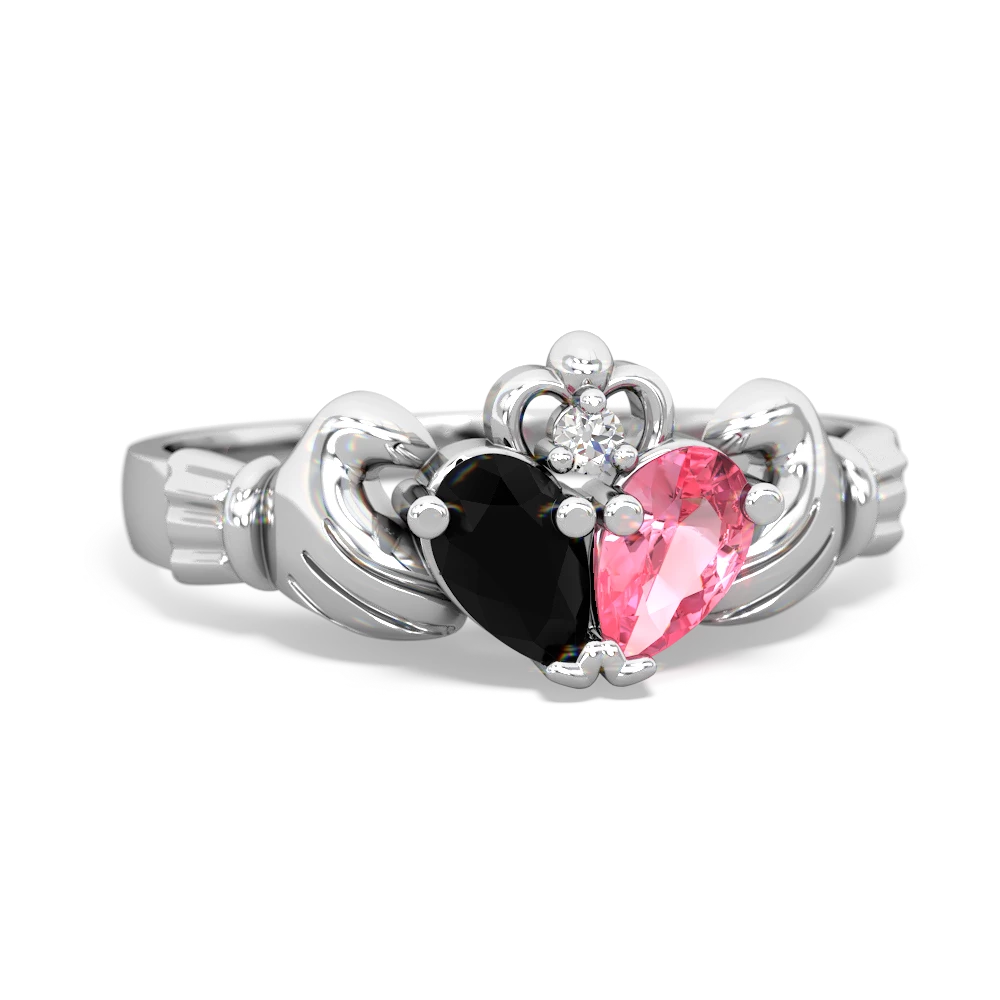 Onyx 'Our Heart' Claddagh 14K White Gold ring R2388