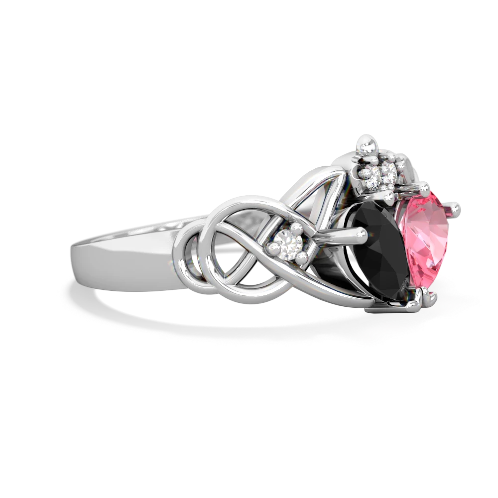 Onyx 'One Heart' Celtic Knot Claddagh 14K White Gold ring R5322