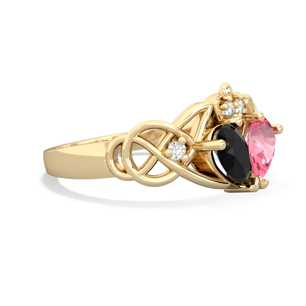 Onyx 'One Heart' Celtic Knot Claddagh 14K Yellow Gold ring R5322