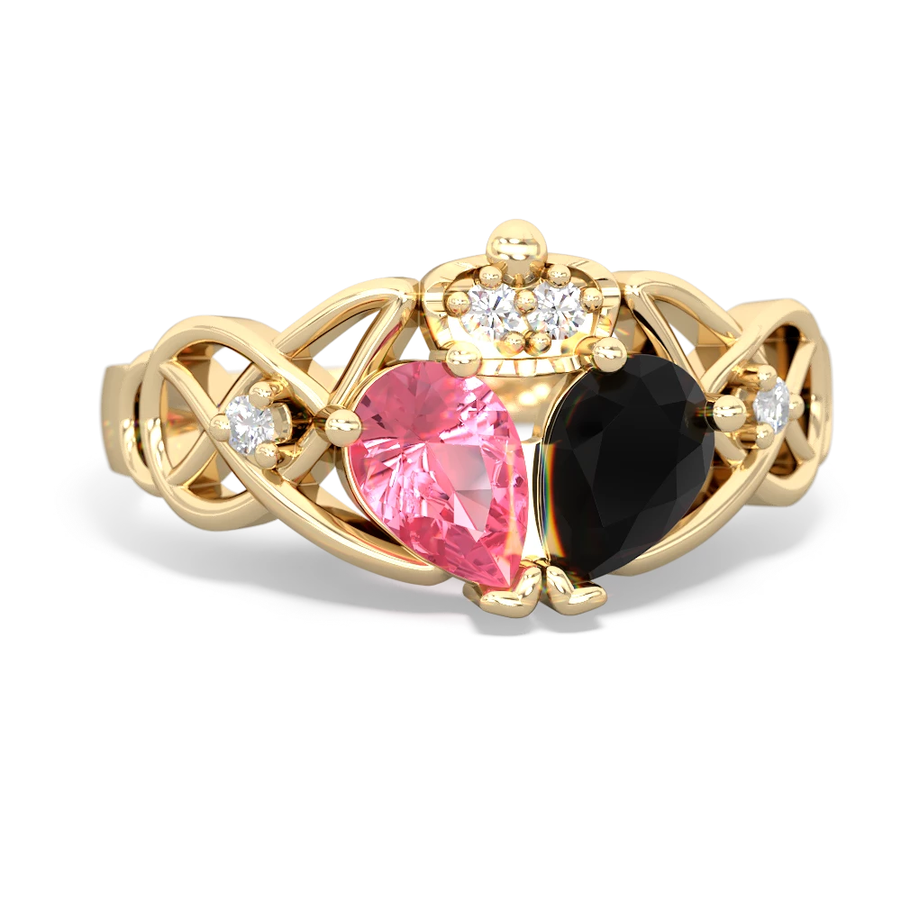 Onyx 'One Heart' Celtic Knot Claddagh 14K Yellow Gold ring R5322