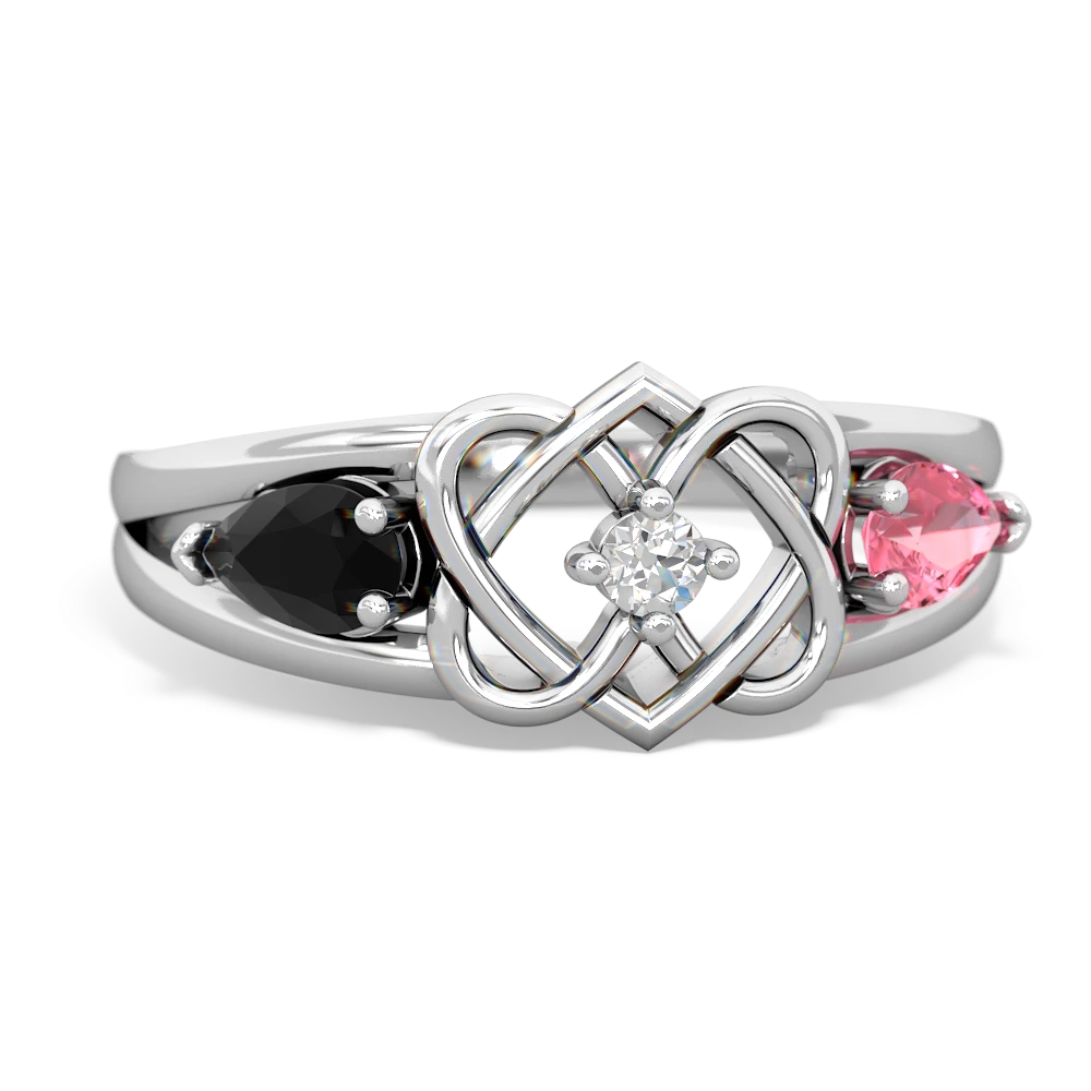 Onyx Hearts Intertwined 14K White Gold ring R5880