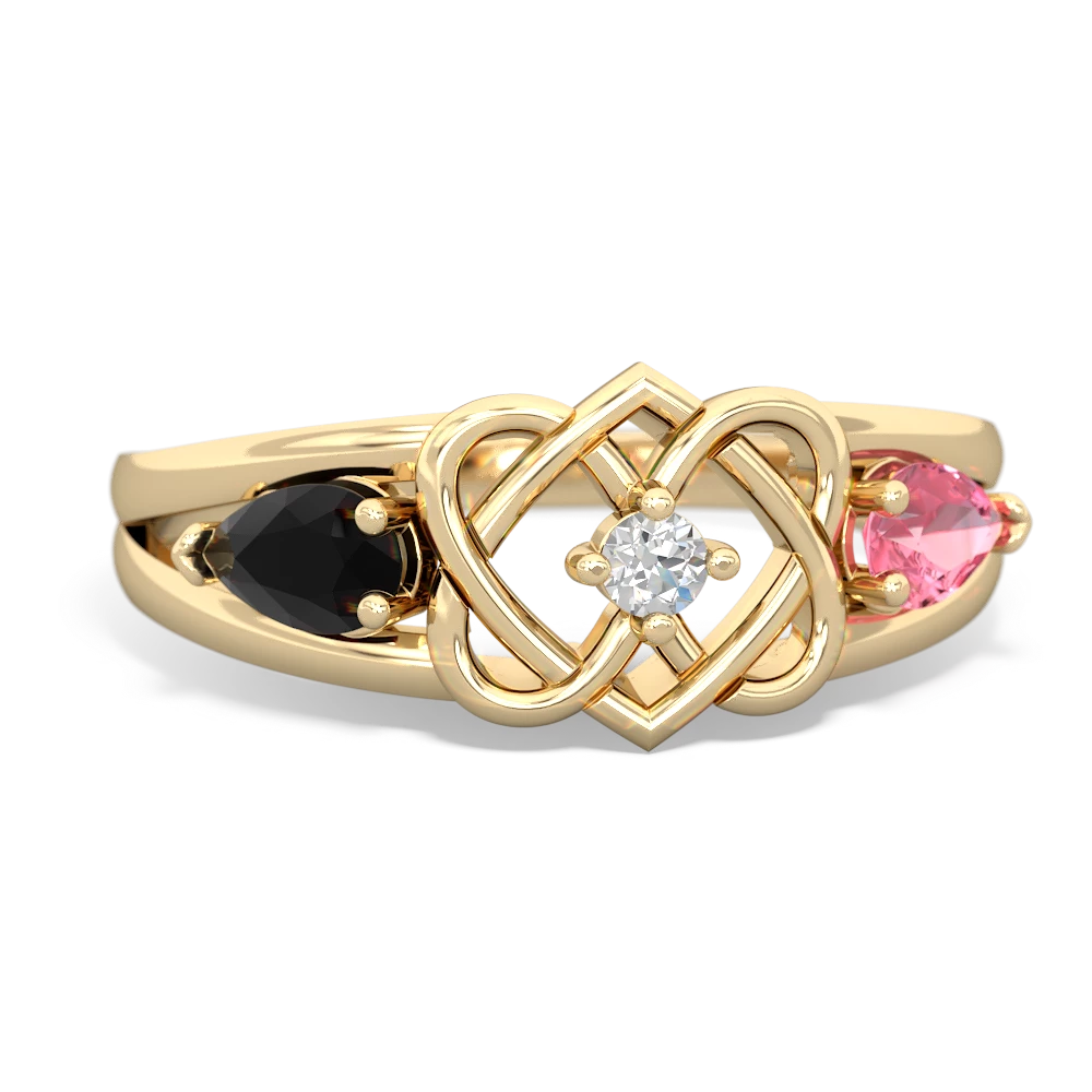 Onyx Hearts Intertwined 14K Yellow Gold ring R5880